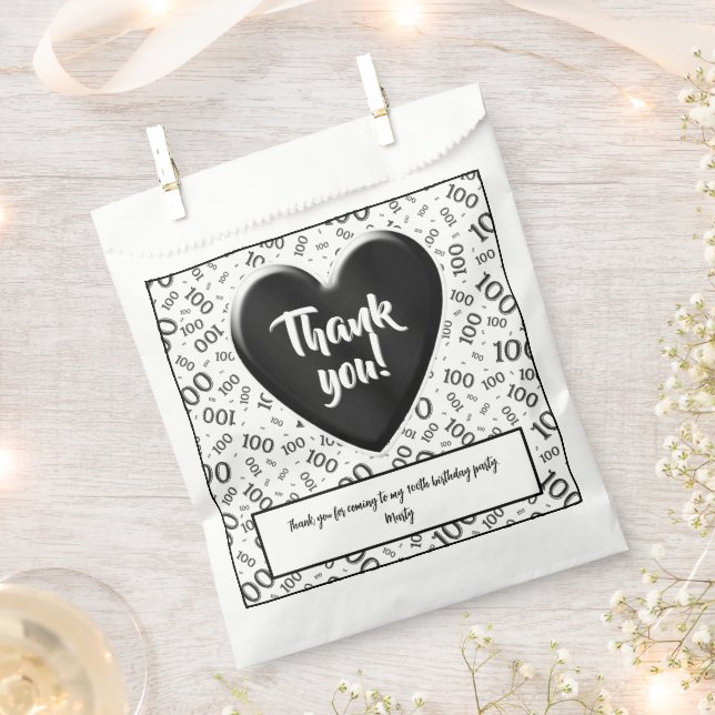 Thank You 100th Random Number Pattern Black/White Favour Bags (Clipped)