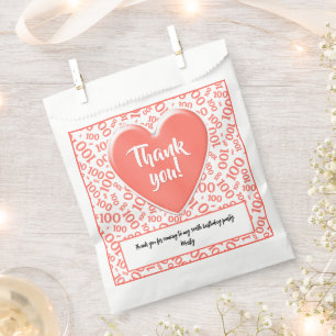 Thank You 100th Random Number Pattern Coral/White Favour Bags