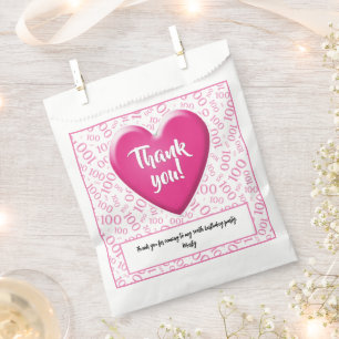 Thank You 100th Random Number Pattern Pink/White Favour Bags