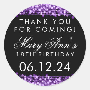 Thank You 18th Birthday Party Sparkles Purple Classic Round Sticker