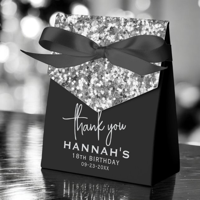 Thank You 18th Birthday Silver Glitter Monogram  Favour Box (Creator Uploaded)