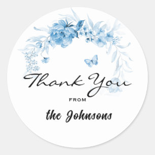 Thank You, 1.5-in Blue Envy or Shower Favour (20) Classic Round Sticker