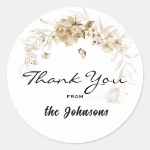 Thank You, 1.5-in Sepia Envy or Shower Favour (20) Classic Round Sticker