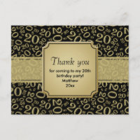 Thank You 20th Birthday Number Pattern Black/Gold
