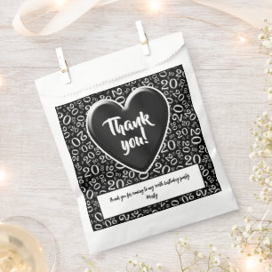 Thank You 20th Random Number Pattern Black/White Favour Bags