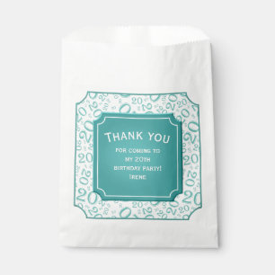 Thank you: 20th Random Number Pattern Teal 20 Favour Bags