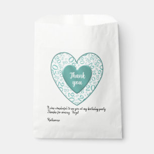 Thank you: 20th Teal Heart Random Number Pattern Favour Bags