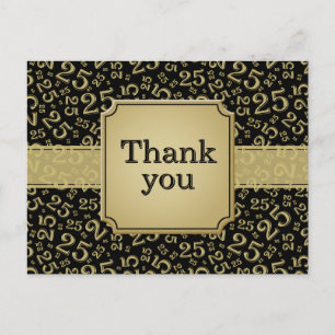 Thank You 25 Number Black Gold/White Postcard