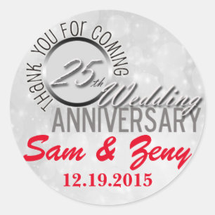 Thank You 25th Wedding Anniversary Favour Sticker