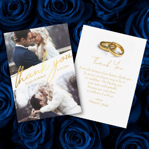 thank you 2 photos collage geometric gold wedding card