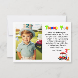 Thank You 2nd Birthday Pattern Red Golf Cart Boy's Card