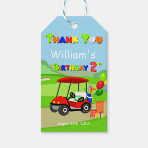Thank You 2nd Birthday Red Golf Cart Boy's Gift Tags