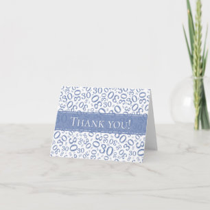 Thank You:: 30 Random Number Pattern Blue/White Thank You Card