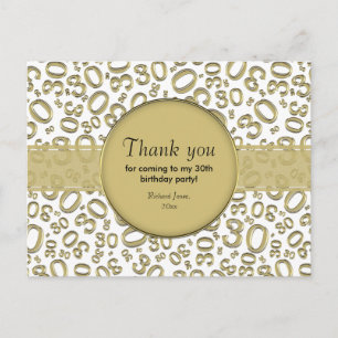 Thank You 30 Random Number Pattern Gold/White Postcard