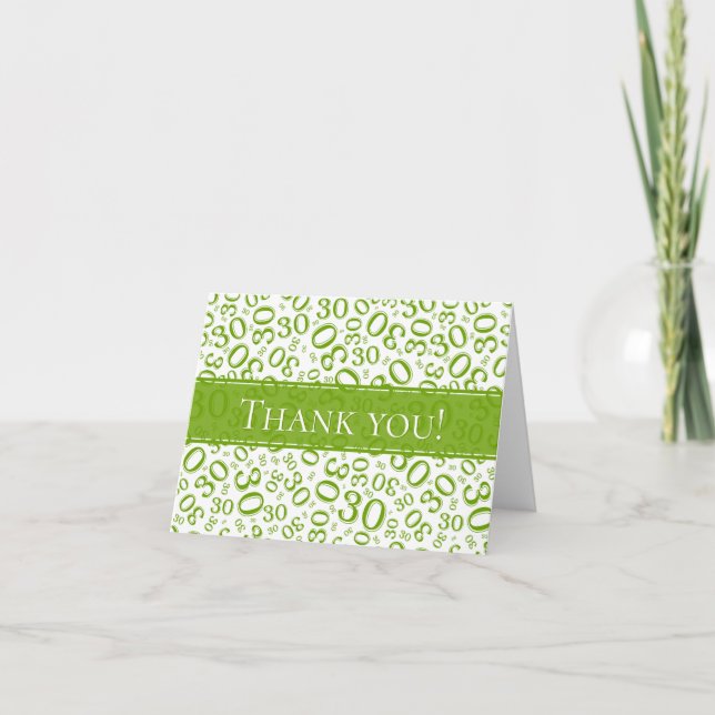 Thank You:: 30 Random Number Pattern  Green/White You Card (Front)