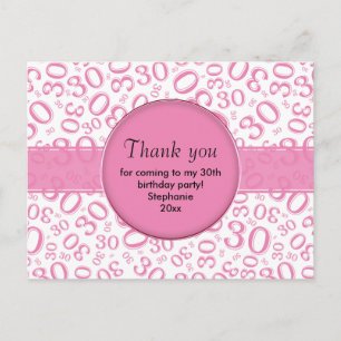 Thank You 30 Random Number Pattern Pink/White Postcard
