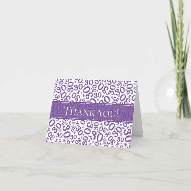 Thank You:: 30 Random Number Pattern  Purple/White You Card (Front)