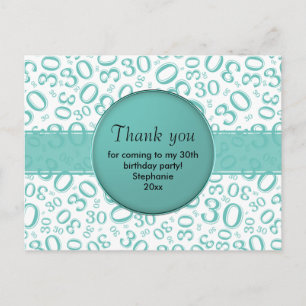 Thank You 30 Random Number Pattern Teal/White Postcard