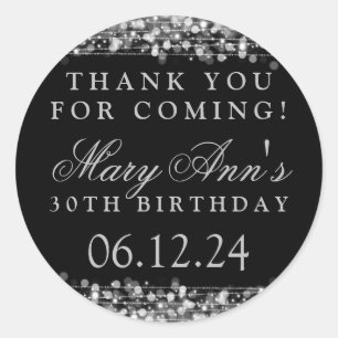 Thank You 30th Birthday Party Sparkles Silver Classic Round Sticker