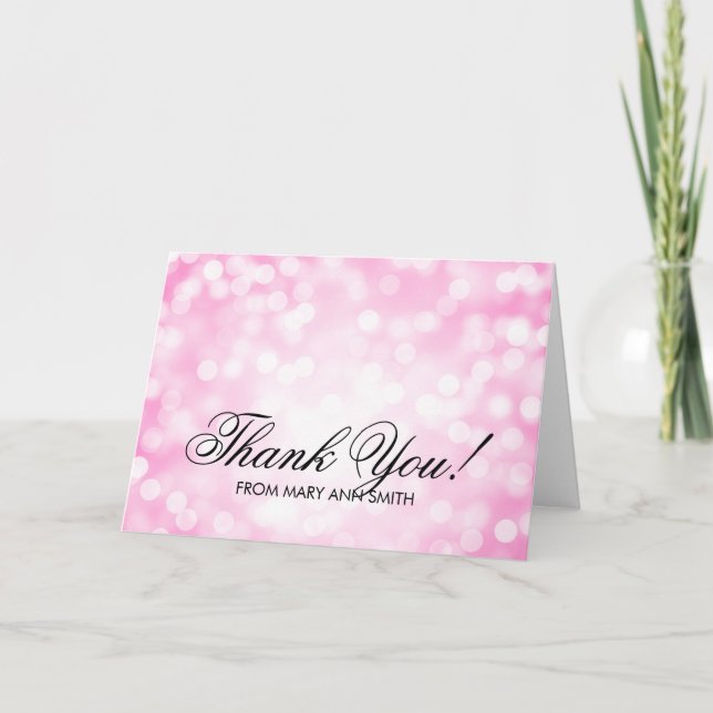 "Thank you" 30th Birthday Pink Glitter Lights Thank You Card (Front)