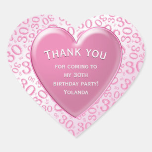 Thank you - 30th Pattern Pink and White Heart Heart Sticker