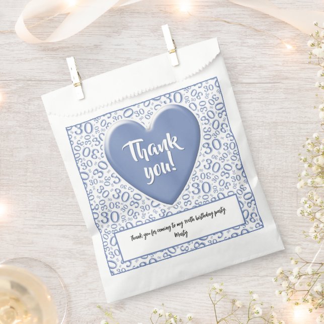 Thank You 30th Random Number Pattern Blue/White Favour Bags (Clipped)