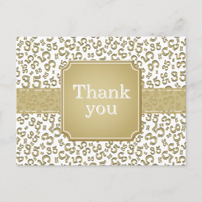 Thank You 35 Number Pattern Gold/White Postcard (Front)