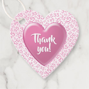 Thank You 35th Random Number Pattern Pink/White Favour Tags
