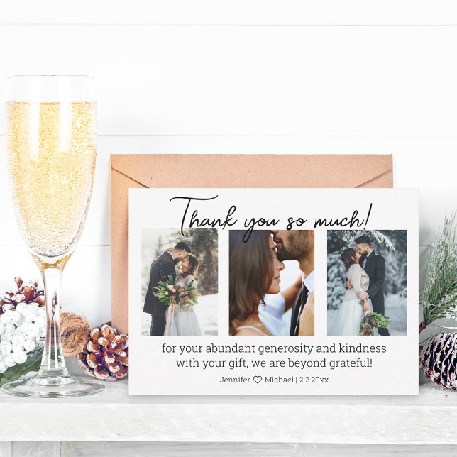 thank you 3 photos winter wedding collage minimal card (Creator Uploaded)