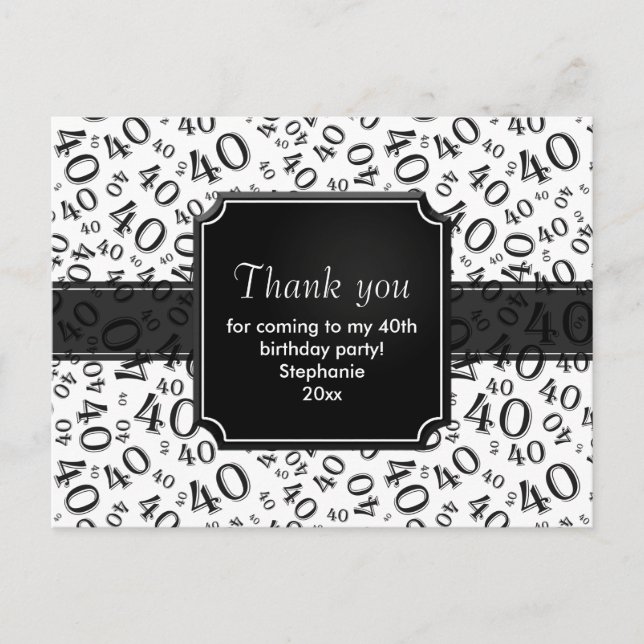 Thank You 40 Number Pattern Black/White Postcard (Front)