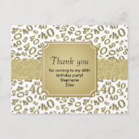 Thank You 40 Number Pattern Gold/White