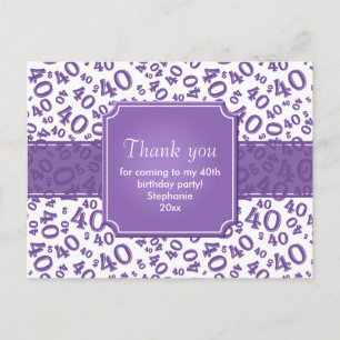 Thank You 40 Number Pattern Purple/White Postcard