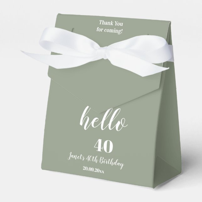 Thank You 40th Birthday Elegant Sage Green White  Favour Box (Front Side)