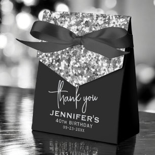 Thank You 40th Birthday Silver Glitter Monogram Favour Box