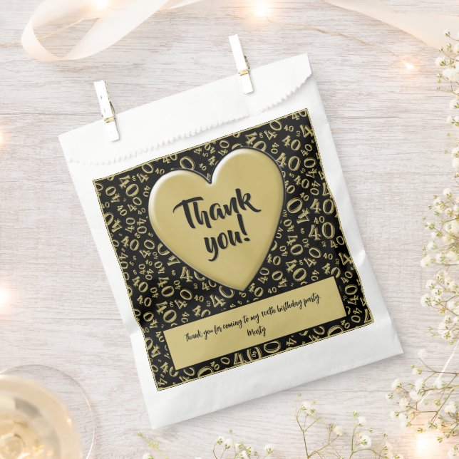 Thank You 40th Random Number Pattern Black/Gold Favour Bags (Clipped)