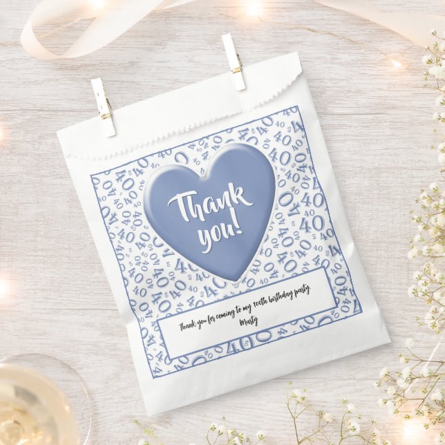 Thank You 40th Random Number Pattern Blue/White Favour Bags (Clipped)