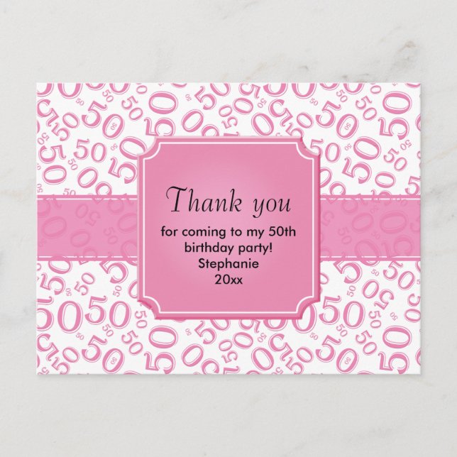 Thank You 50 Random Number Pattern Pink/White Postcard (Front)