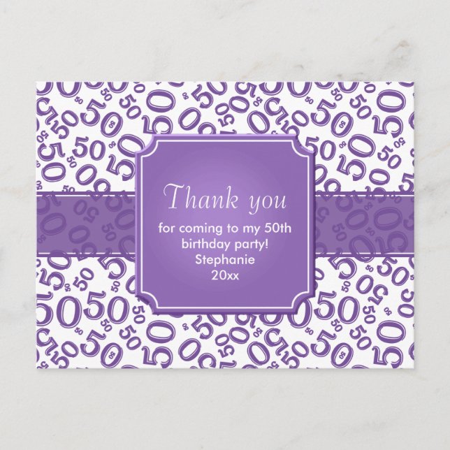 Thank You 50 Random Number Pattern Purple/White Postcard (Front)
