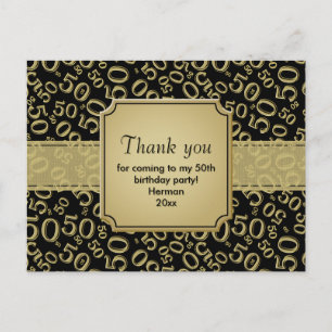 Thank You 50th Birthday Number Pattern Gold/Black Postcard