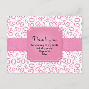 Thank You: 50th Birthday Number Pattern Pink/White Postcard