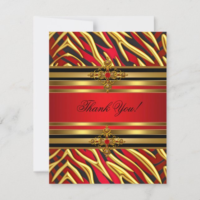 Thank You 50th Birthday Party Red Zebra Gold Black Card (Front)