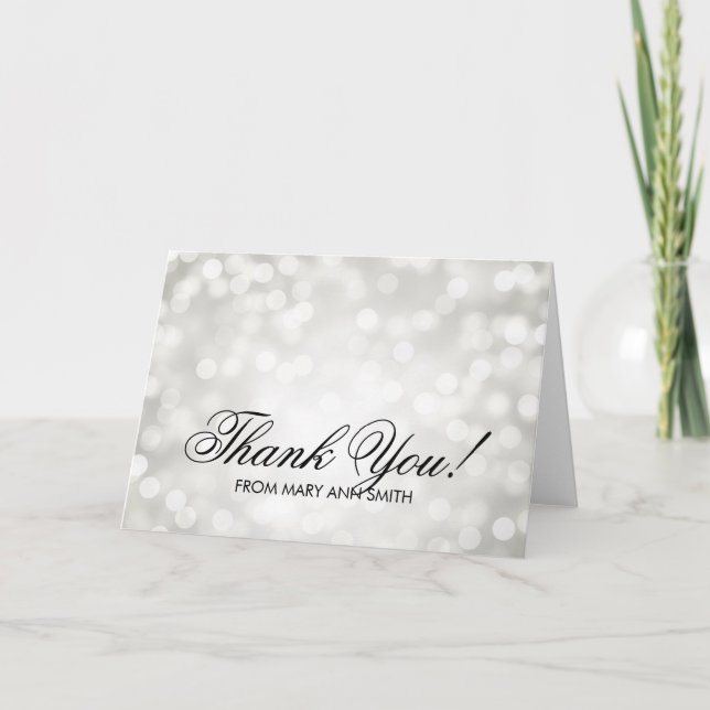"Thank you" 50th Birthday Silver Glitter Lights Thank You Card (Front)