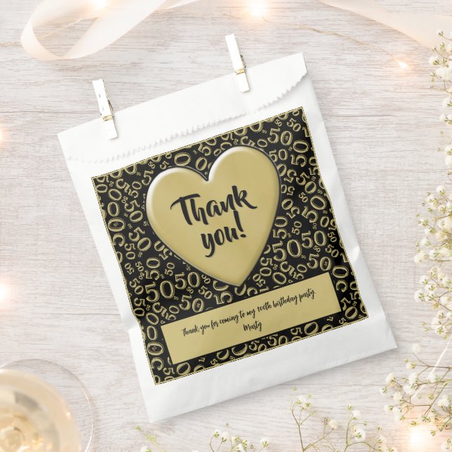 Thank You 50th Random Number Pattern Black/Gold Favour Bags (Clipped)