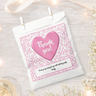 Thank You 50th Random Number Pattern Pink/White Favour Bags