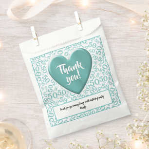 Thank You 50th Random Number Pattern Teal/White Favour Bags