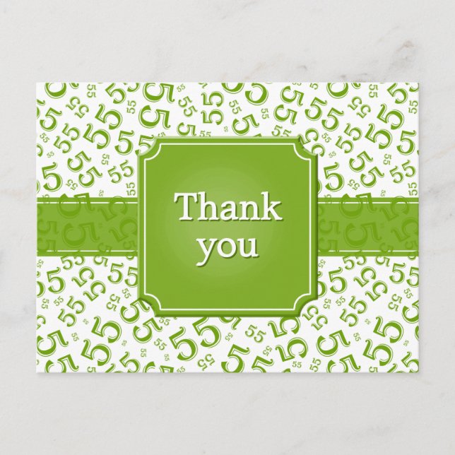 Thank You 55 Number Pattern Green/White Postcard (Front)