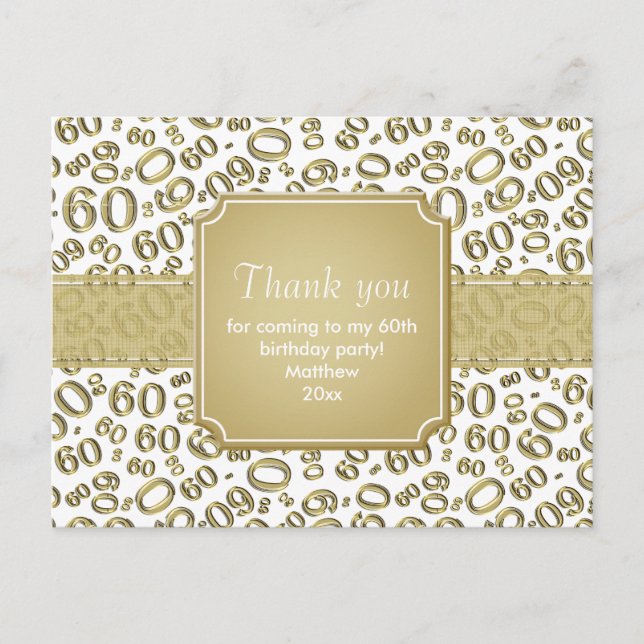 Thank You 60 Random Number Pattern Gold/White Postcard (Front)