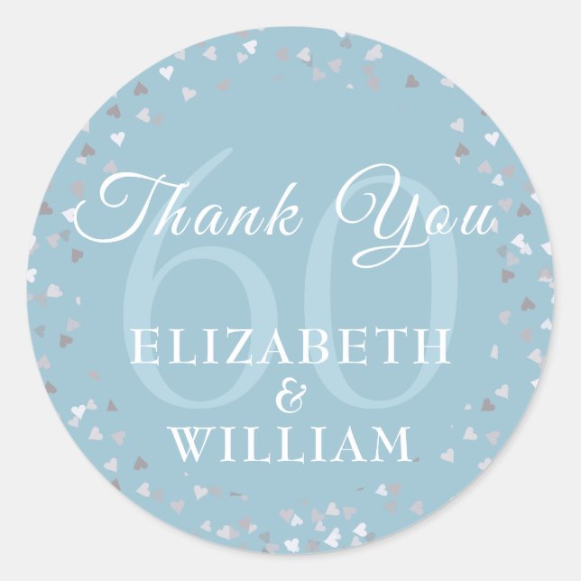 Thank You 60th Anniversary Love Hearts Confetti Classic Round Sticker (Front)
