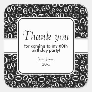 Thank You 60th Birthday Number Pattern Black/White Square Sticker