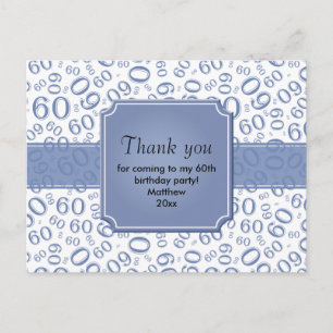 Thank You: 60th Birthday Number Pattern Blue/White Postcard